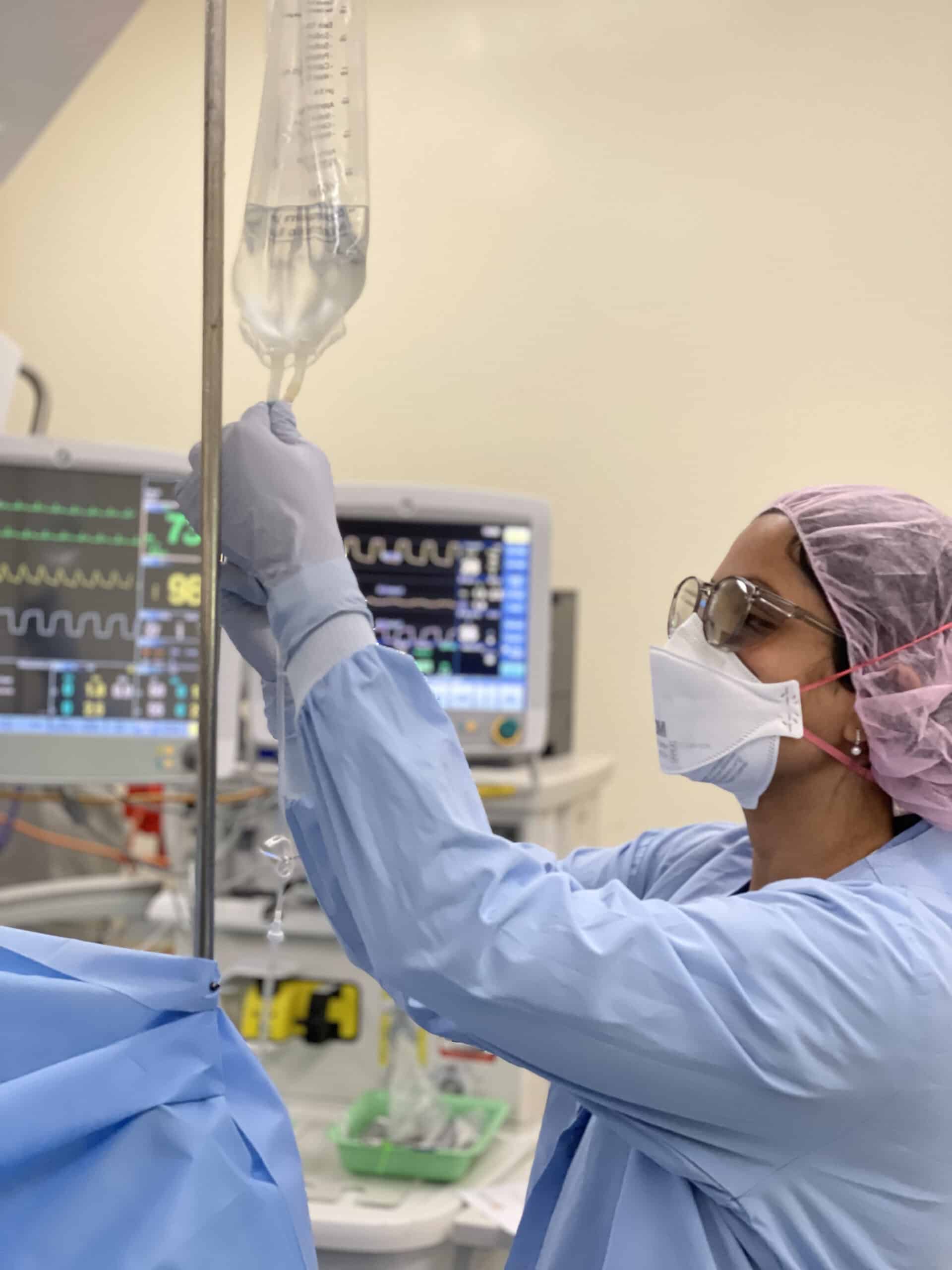 Anaesthetist with drip
